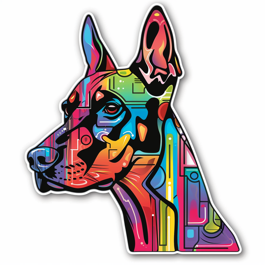 Doberman Pinscher Dog cyber punk Expressive surreal Vinyl Decal Sticker for Car, Laptop, Tumbler and more # F019459-4" x 4"