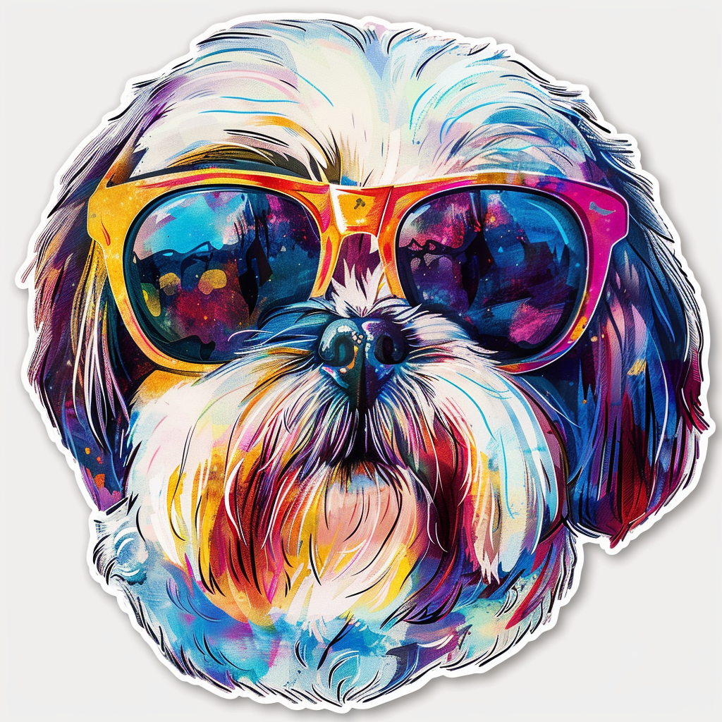 Shih Tzu Dog wearing sunglasses majestic Expressive surreal Vinyl Decal Sticker for Car, Laptop, Tumbler and more # F018739