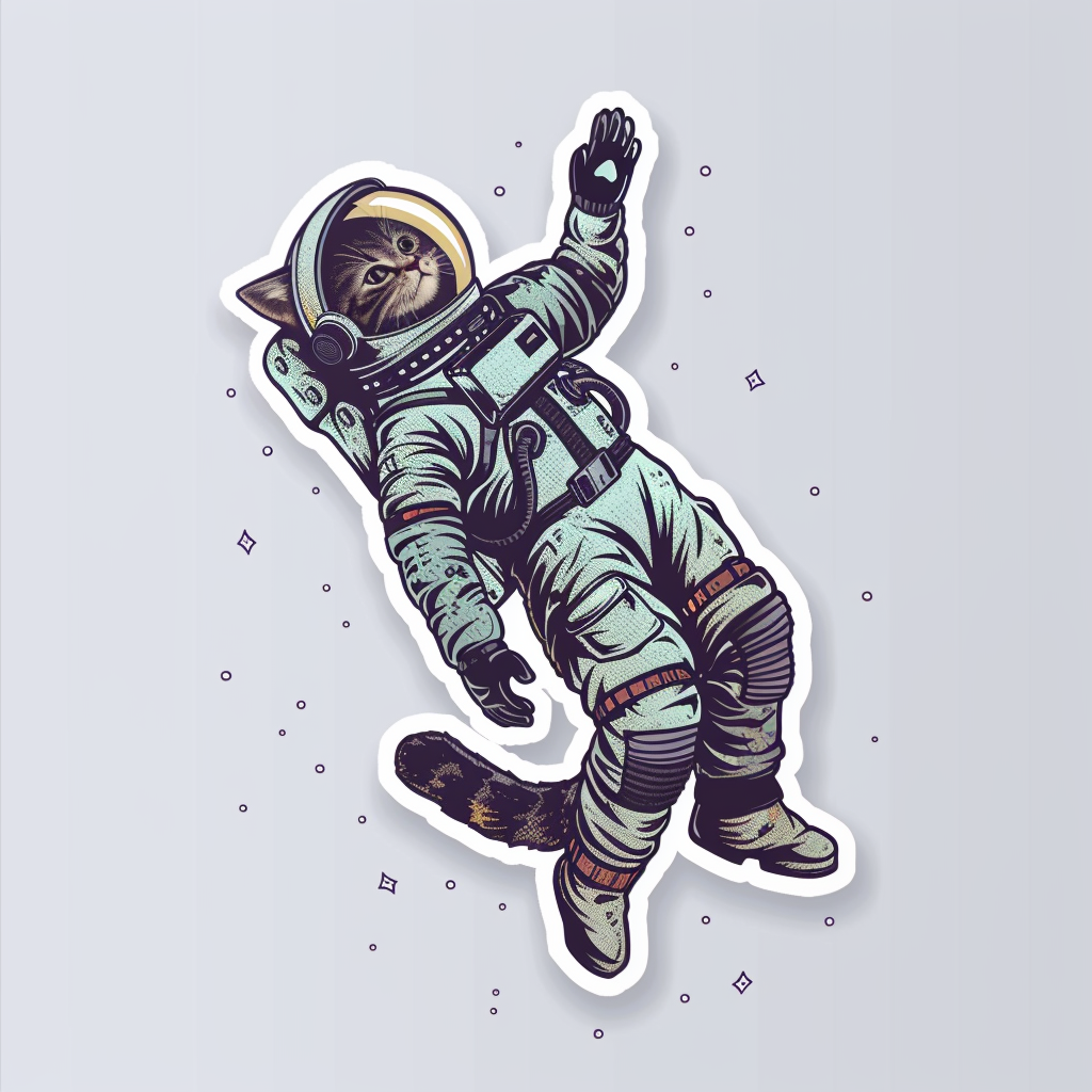 American Shorthair Cat astronaut Expressive surreal Vinyl Decal Sticker for Car, Laptop, Tumbler and more # F019790-4" x 4"