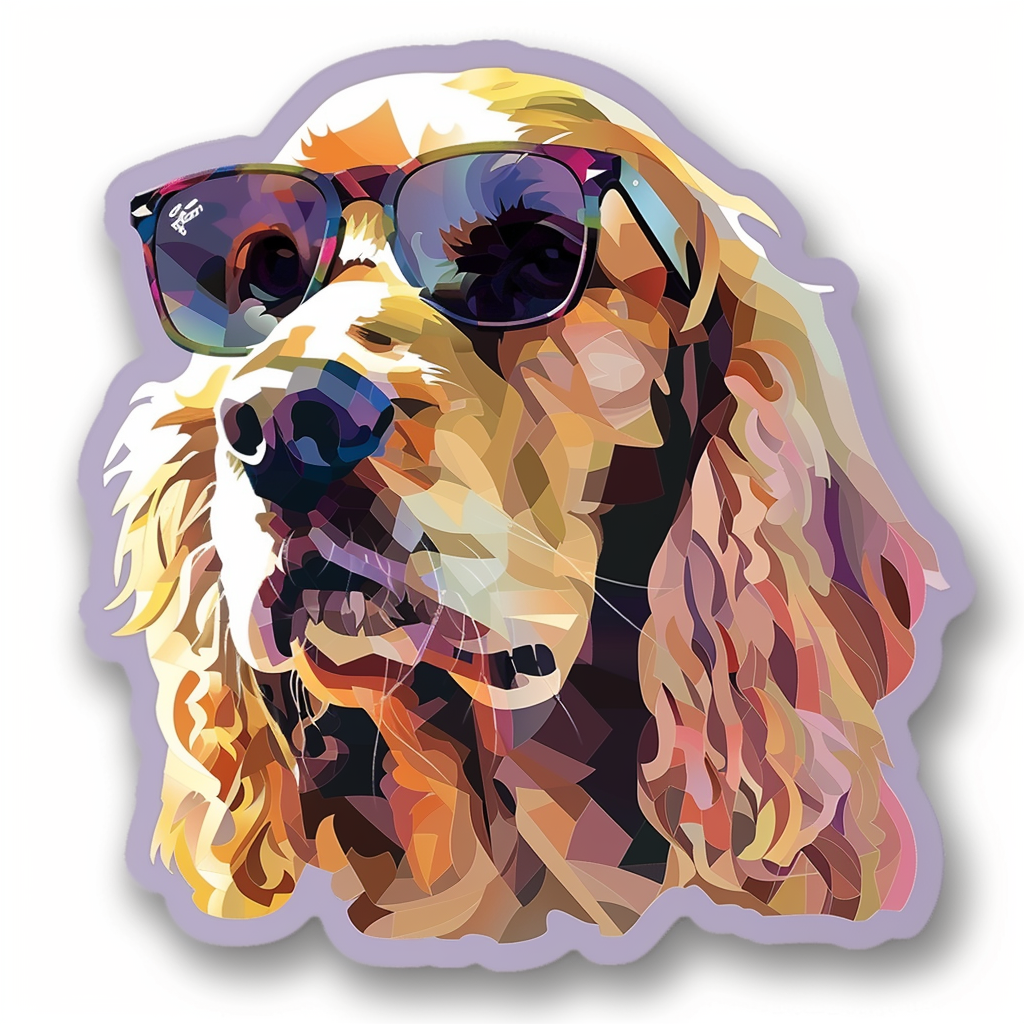 Sticker of a Cocker Spaniel Dog wearing sunglasses Expressive surreal Vinyl Decal Sticker for Car, Laptop, Tumbler and more # F020145