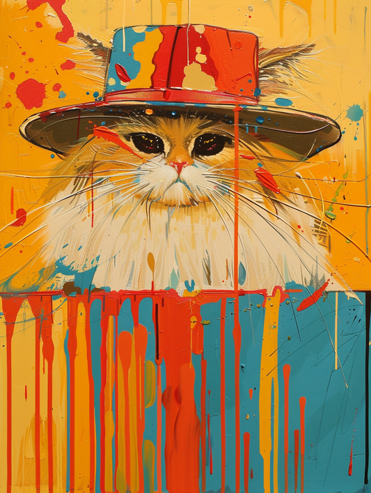 Colorful space Persian cat with a hat Expressive surreal Poster # F025291