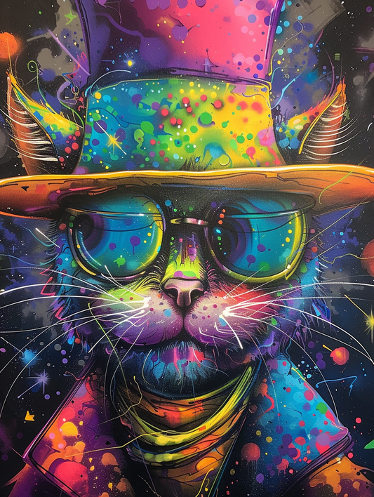 colorful space Siamese cat with a hat Expressive surreal Poster # F025309