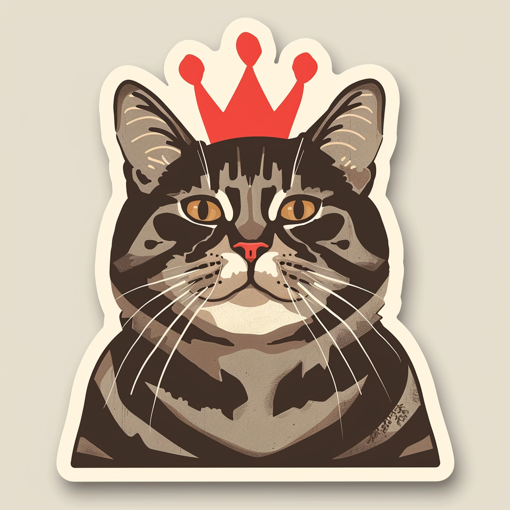 American Shorthair Cat crowned majestic Expressive surreal Vinyl Decal Sticker for Car, Laptop, Tumbler and more # F019830-4" x 4"
