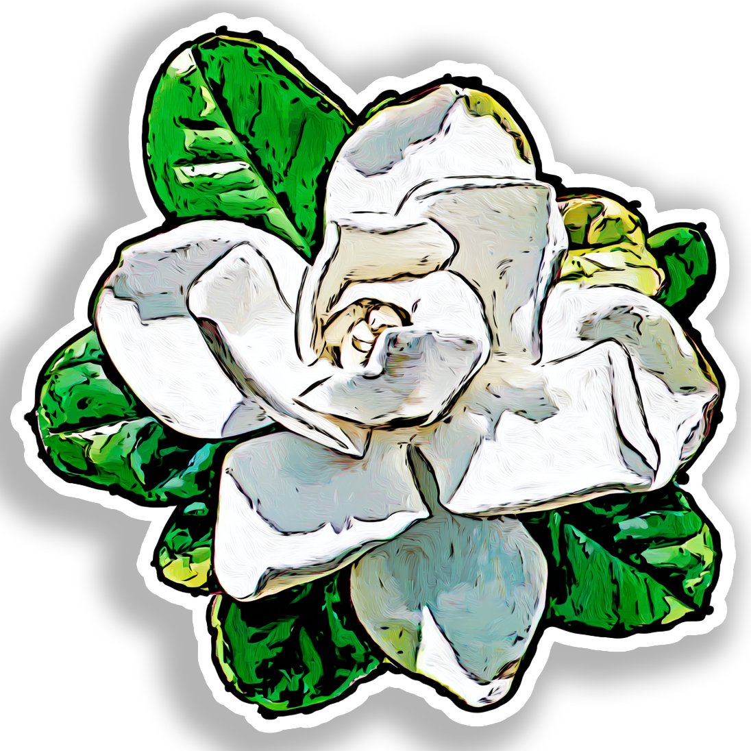 Gardenia Flower Vinyl Decal Sticker for Car, Laptop, Tumbler and more # A019588-4" x 4"