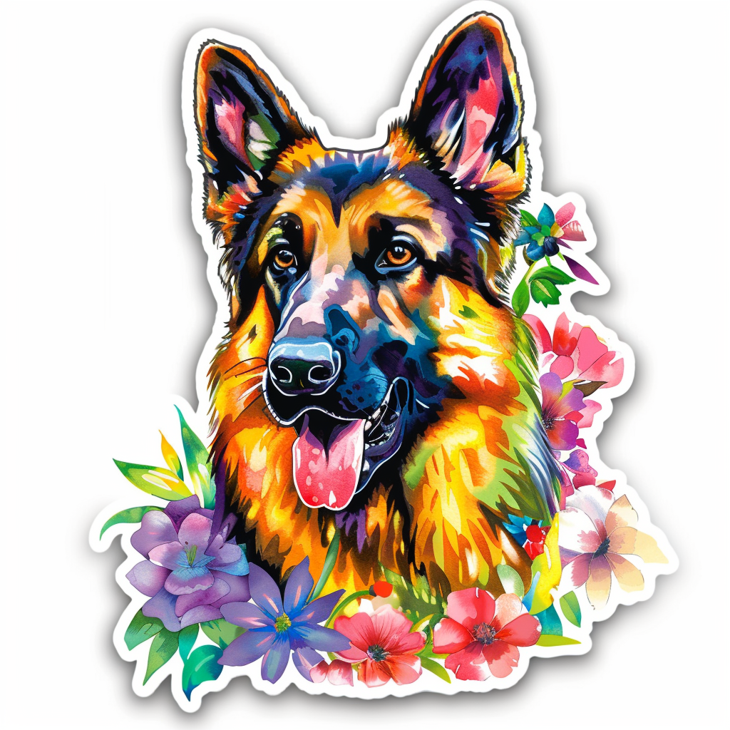 German Shepherd Dog floral Vinyl Decal Sticker for Car, Laptop, Tumbler and more # F011467
