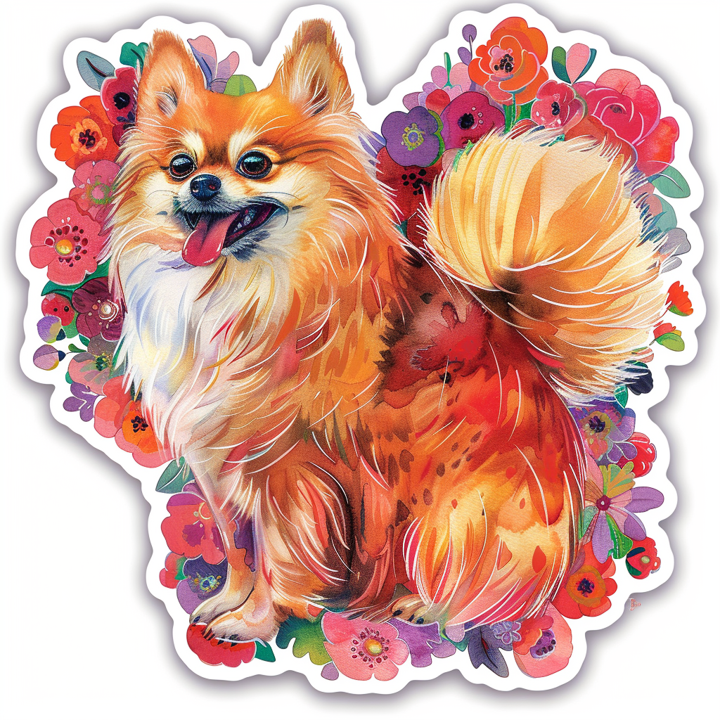 Sticker of a Pomeranian Dog majestic Expressive surreal Heartcore Vinyl Decal Sticker for Car, Laptop, Tumbler and more # F014003