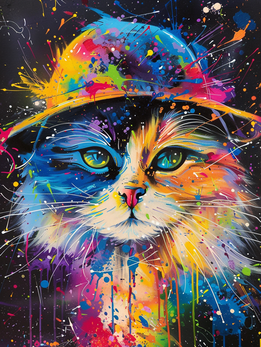 Colorful space Ragdoll cat with a hat Expressive surreal Poster # F025305