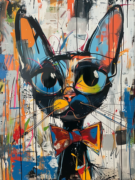 Colorful space Siamese cat with a bow tie Expressive surreal Poster # F024704