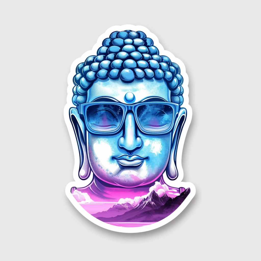 Sticker of a Buddha wearing sunglasses majestic Expressive surreal Vinyl Decal Sticker for Car, Laptop, Tumbler and more # F016850