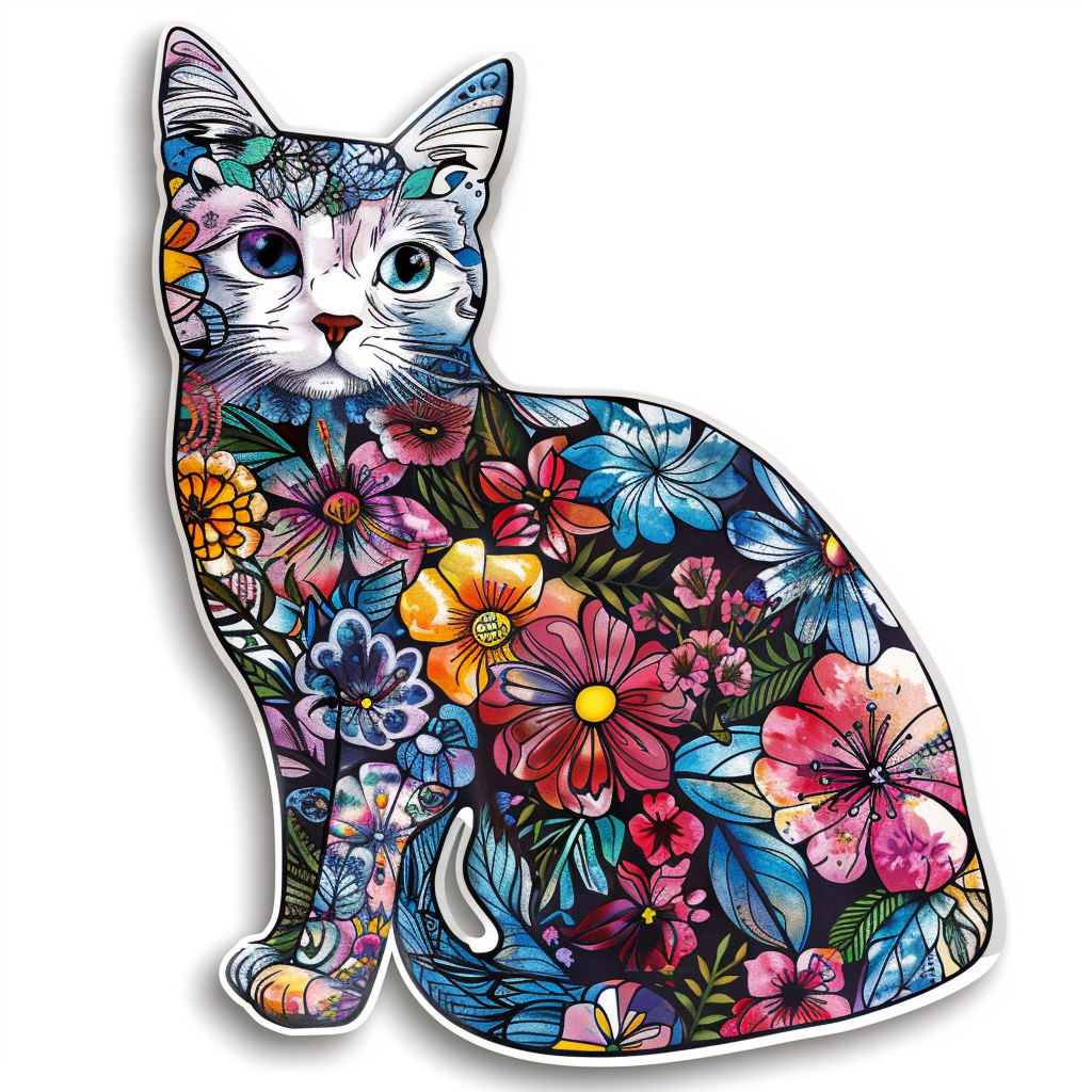 American Shorthair Cat floral majestic Expressive surreal Vinyl Decal Sticker for Car, Laptop, Tumbler and more # F018551