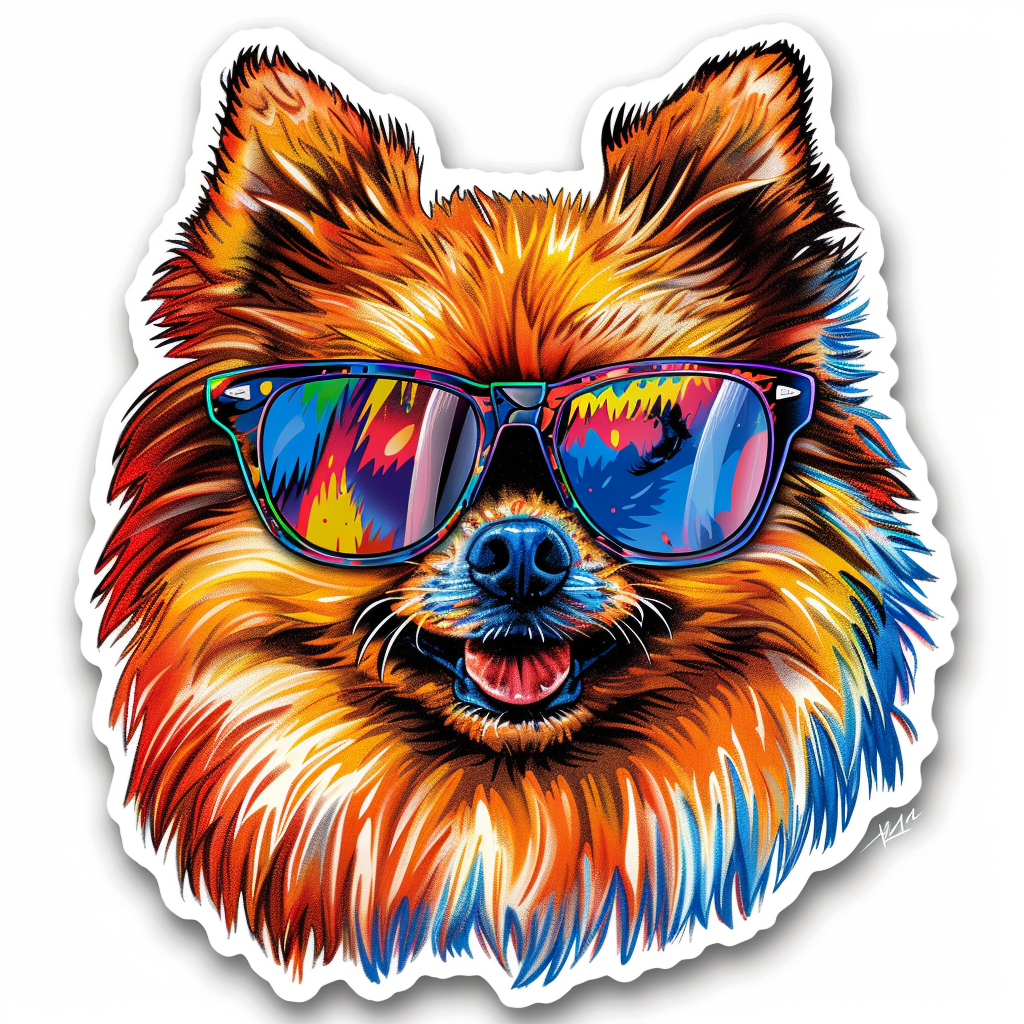 Sticker of a Pomeranian Dog wearing sunglasses majestic Expressive surreal Vinyl Decal Sticker for Car, Laptop, Tumbler and more # F013731