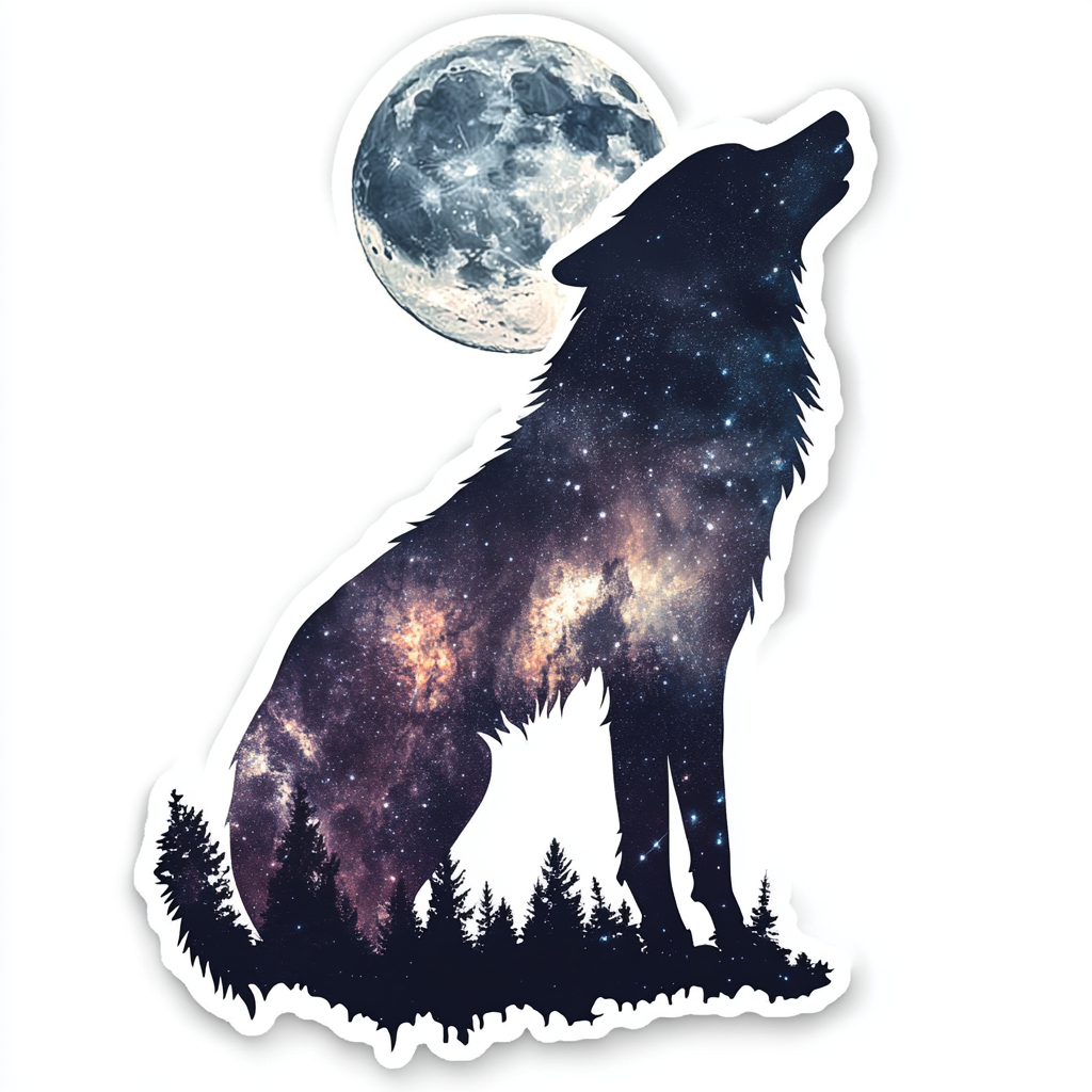 Wolf Moon and Stars Vinyl Decal Sticker for Car, Laptop, Tumbler and more # F025678