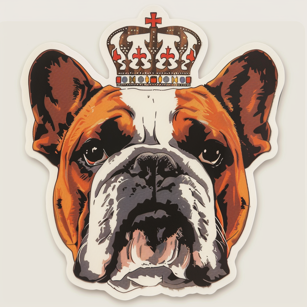Sticker of a Bulldog Dog crowned majestic Expressive surreal Vinyl Decal Sticker for Car, Laptop, Tumbler and more # F017274