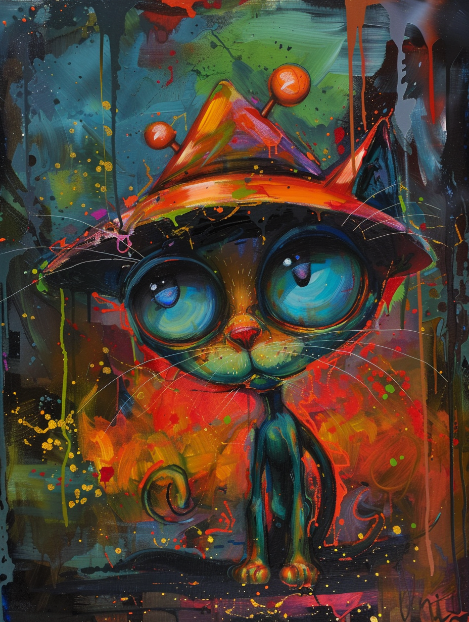 Colorful space Siamese cat with a bow tie Expressive surreal Poster # F024669