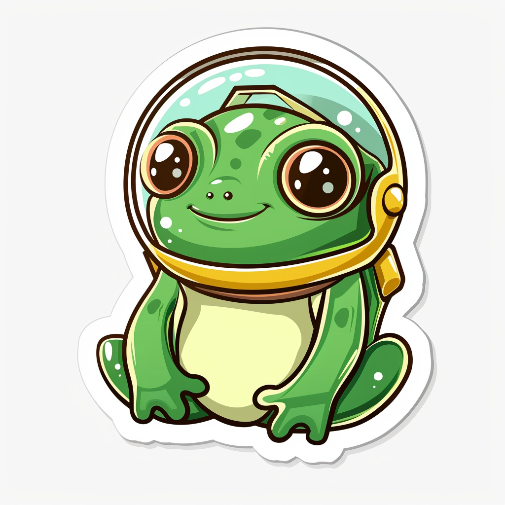 Sticker of a Cute and Adorable Frog full body wearing space suit Expressive surreal Vinyl Decal Sticker for Car, Laptop, Tumbler and more # F016662