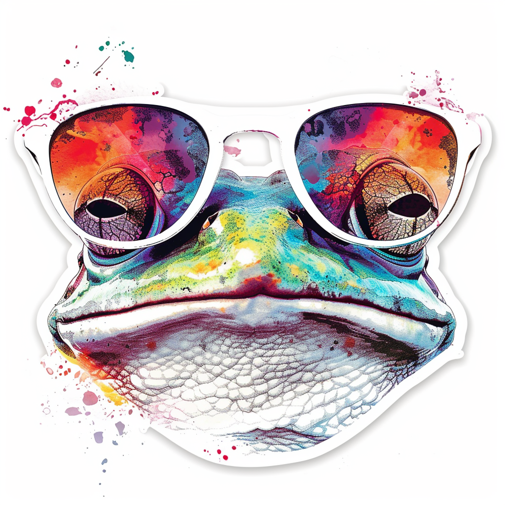 Sticker of a Frog wearing sunglasses majestic Expressive surreal Vinyl Decal Sticker for Car, Laptop, Tumbler and more # F016714