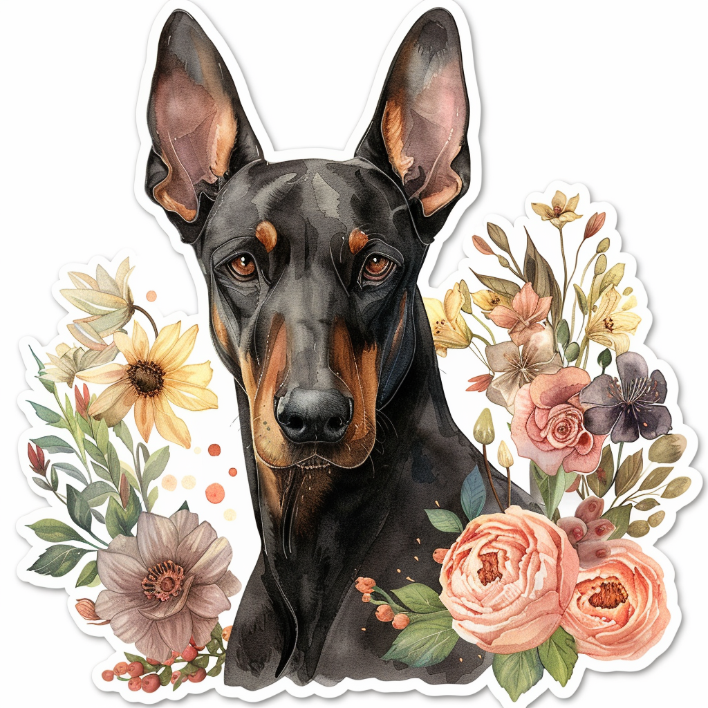 Adorable Doberman Pinscher Dog with Expressive surreal Vinyl Decal Sticker for Car, Laptop, Tumbler and more # F019654-4" x 4"
