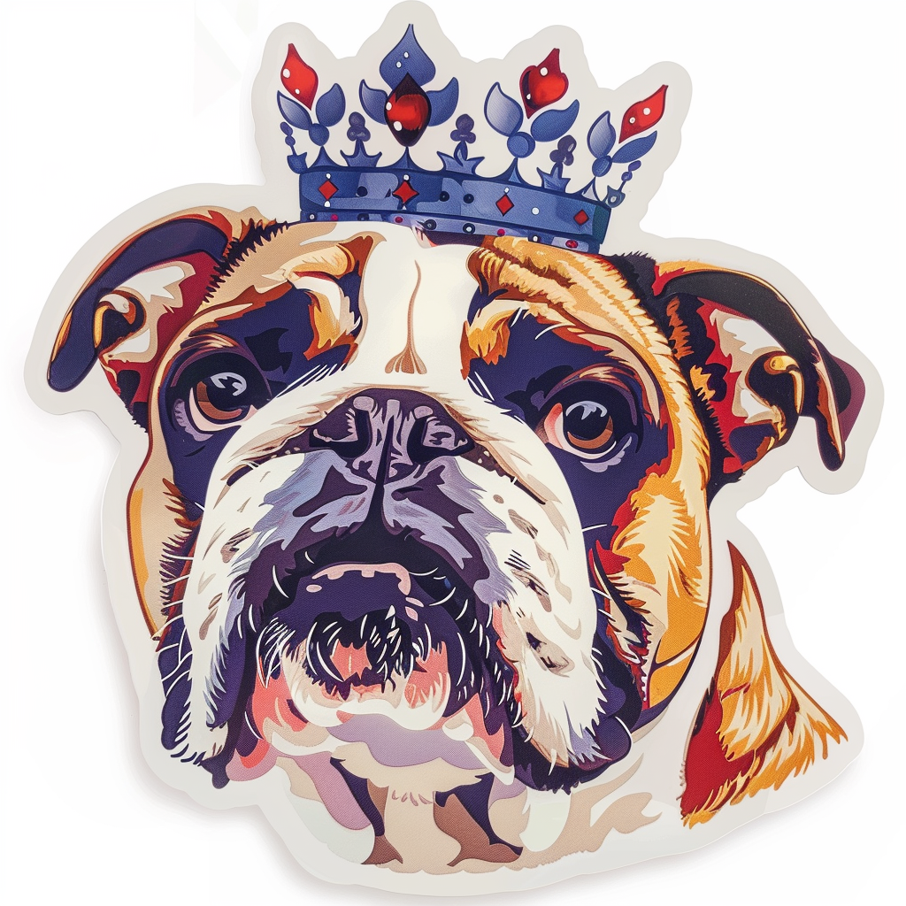 Sticker of a Bulldog Dog crowned majestic Expressive surreal Vinyl Decal Sticker for Car, Laptop, Tumbler and more # F017254