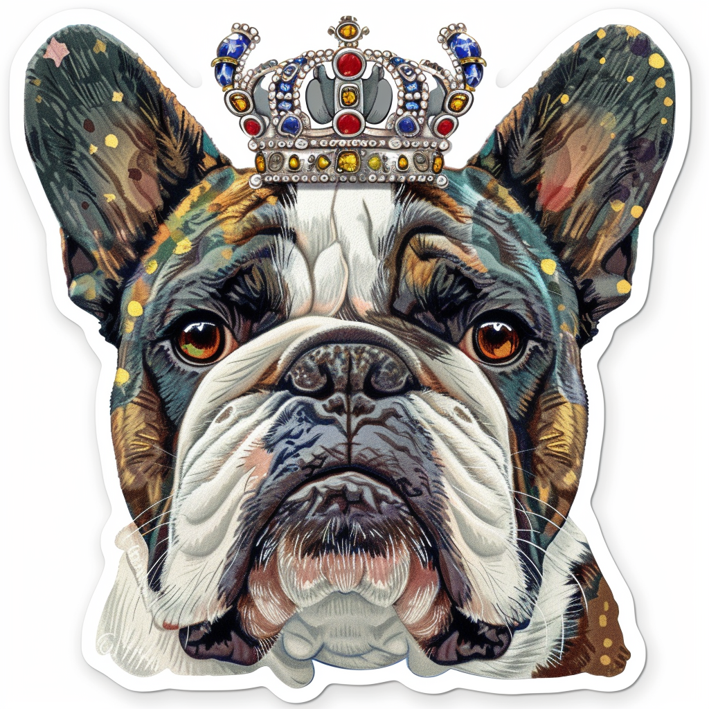 Sticker of a Bulldog Dog crowned majestic Expressive surreal Vinyl Decal Sticker for Car, Laptop, Tumbler and more # F017262