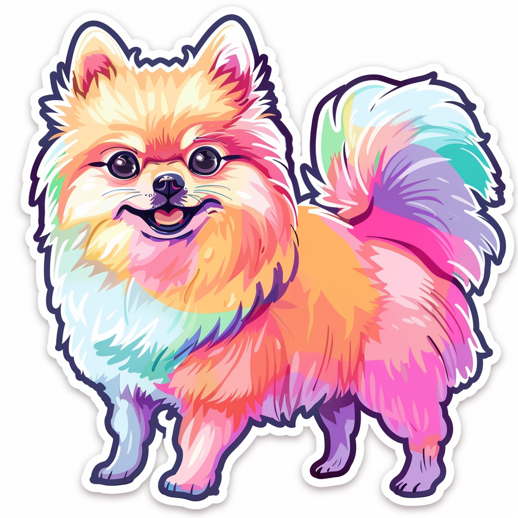 Sticker of a Pomeranian Dog cartoon majestic Expressive surreal Vinyl Decal Sticker for Car, Laptop, Tumbler and more # F013887