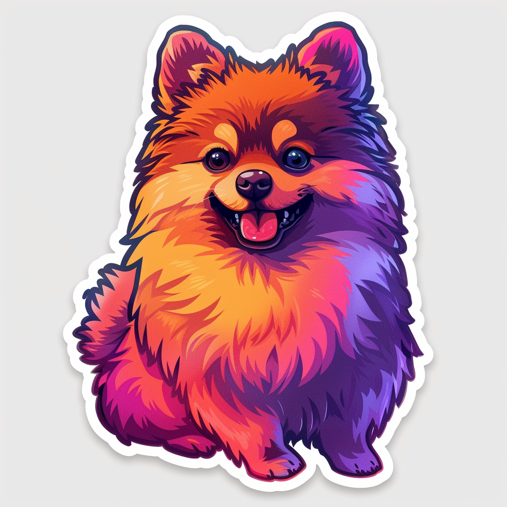 Sticker of a Pomeranian Dog cartoon majestic Expressive surreal Vinyl Decal Sticker for Car, Laptop, Tumbler and more # F013886