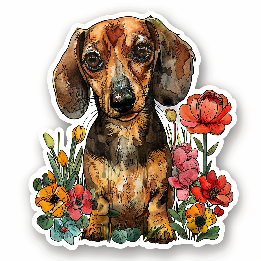 Dachshund Dog floral Vinyl Decal Sticker for Car, Laptop, Tumbler and more # F013098