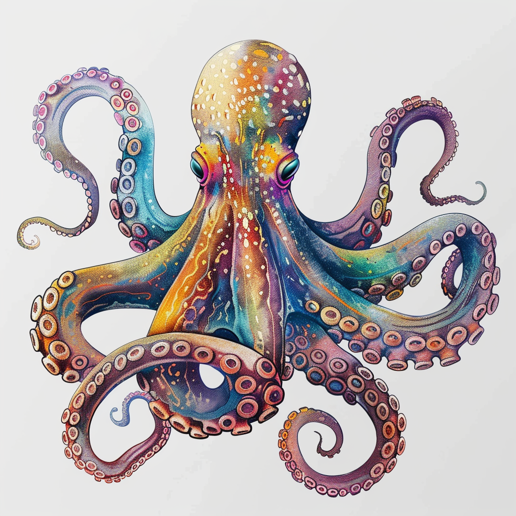 Sticker of a Octopus heartcore majestic Expressive surreal Vinyl Decal Sticker for Car, Laptop, Tumbler and more # F015440