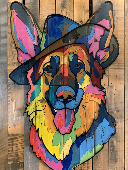 Colorful space German Shepherd dog with a hat Expressive surreal Poster # F024487