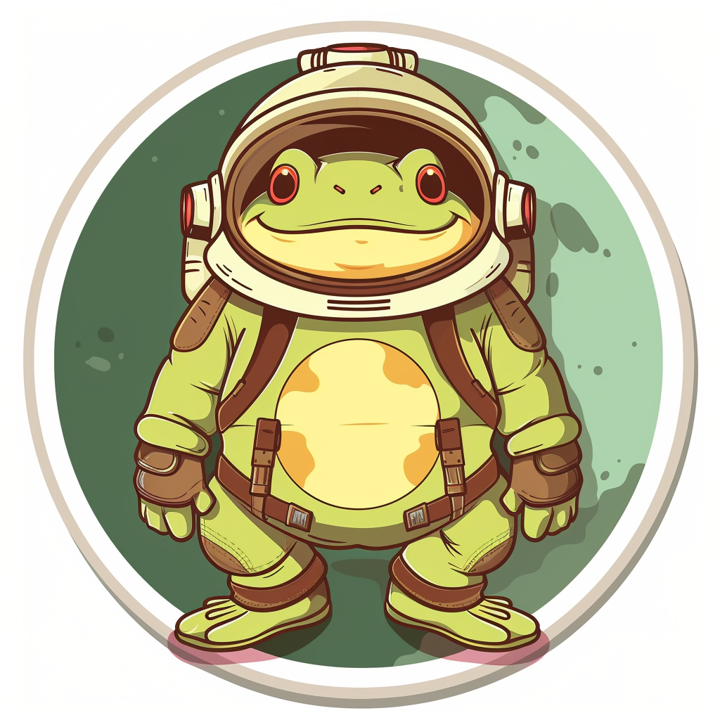 Sticker of a Cute and Adorable Frog full body wearing space suit Expressive surreal Vinyl Decal Sticker for Car, Laptop, Tumbler and more # F016633