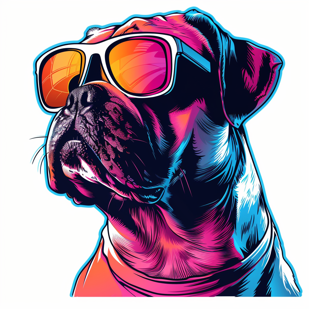 Bulldog Cool Neon Party in sunglasses Expressive surreal Vinyl Decal Sticker for Car, Laptop, Tumbler and more # F018061