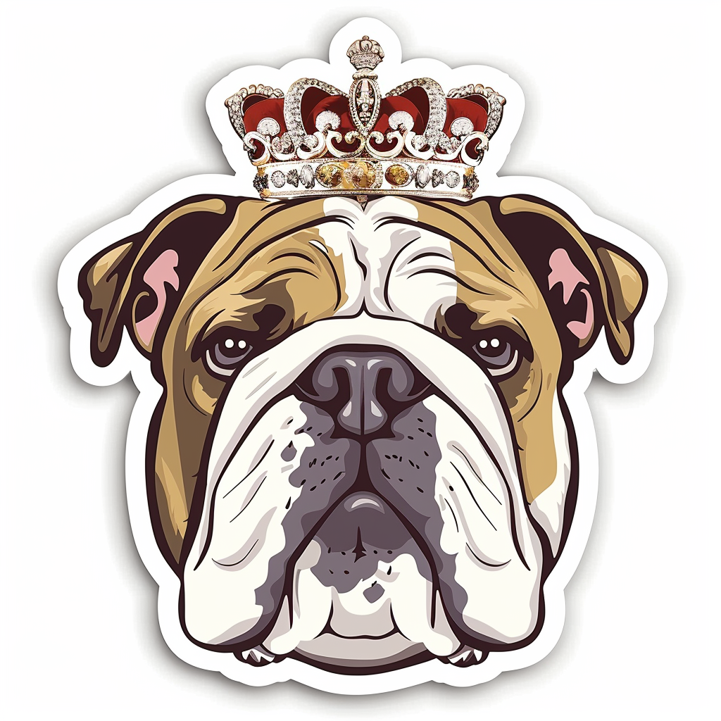 Sticker of a Bulldog Dog crowned majestic Expressive surreal Vinyl Decal Sticker for Car, Laptop, Tumbler and more # F017277