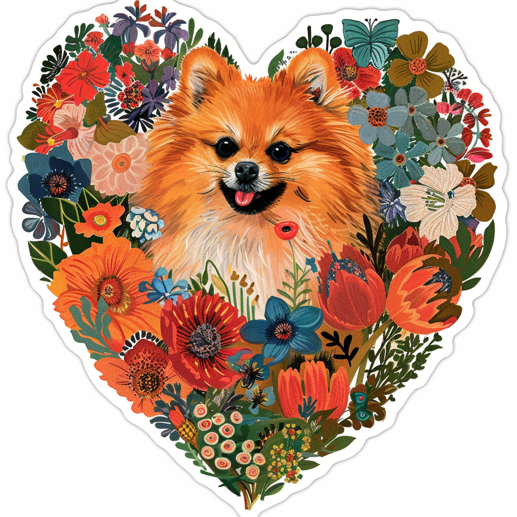 Sticker of a Pomeranian Dog majestic Expressive surreal Heartcore Vinyl Decal Sticker for Car, Laptop, Tumbler and more # F014139