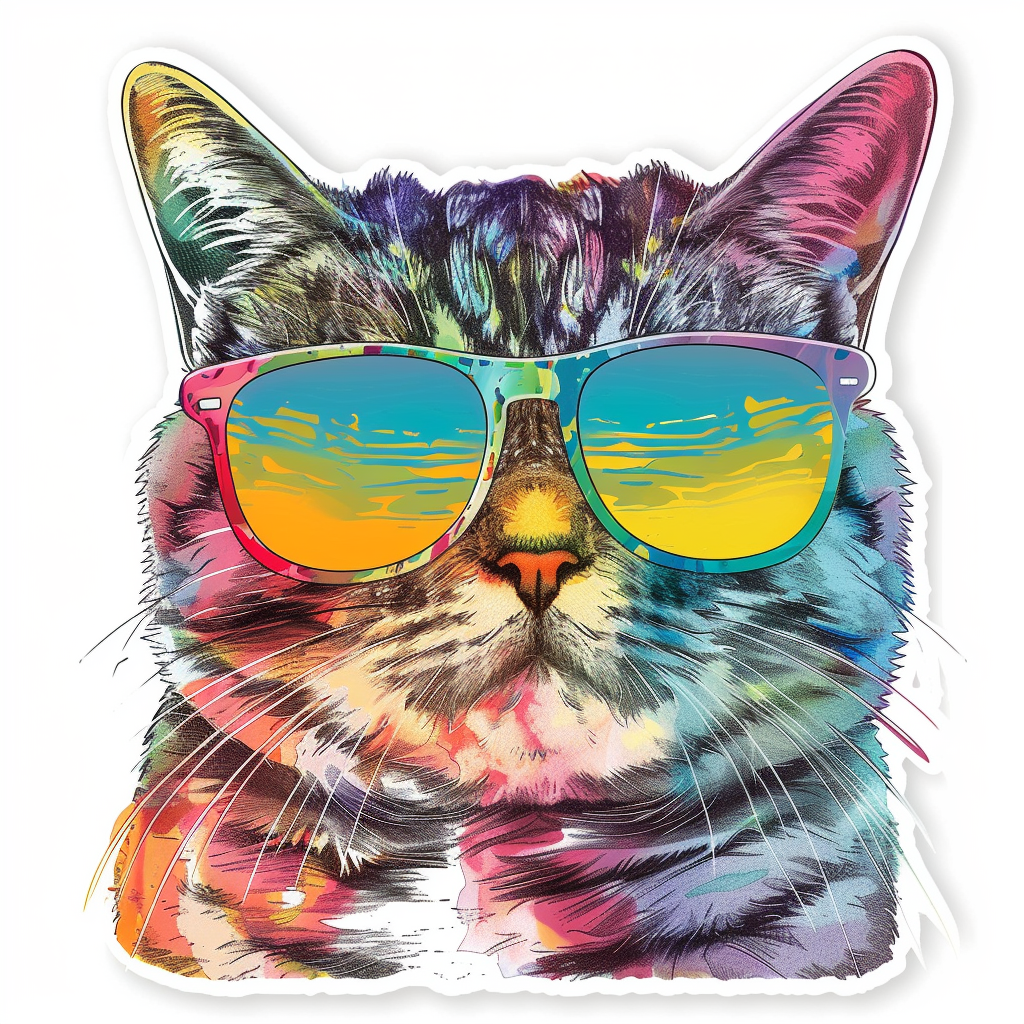 American Shorthair Cat wearing sunglasses Expressive surreal Vinyl Decal Sticker for Car, Laptop, Tumbler and more # F019885-4" x 4"