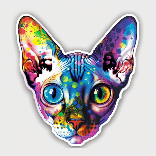 Adorable Cornish Rex Cat Expressive surreal Vinyl Decal Sticker for Car, Laptop, Tumbler and more # F021350-4" x 4"