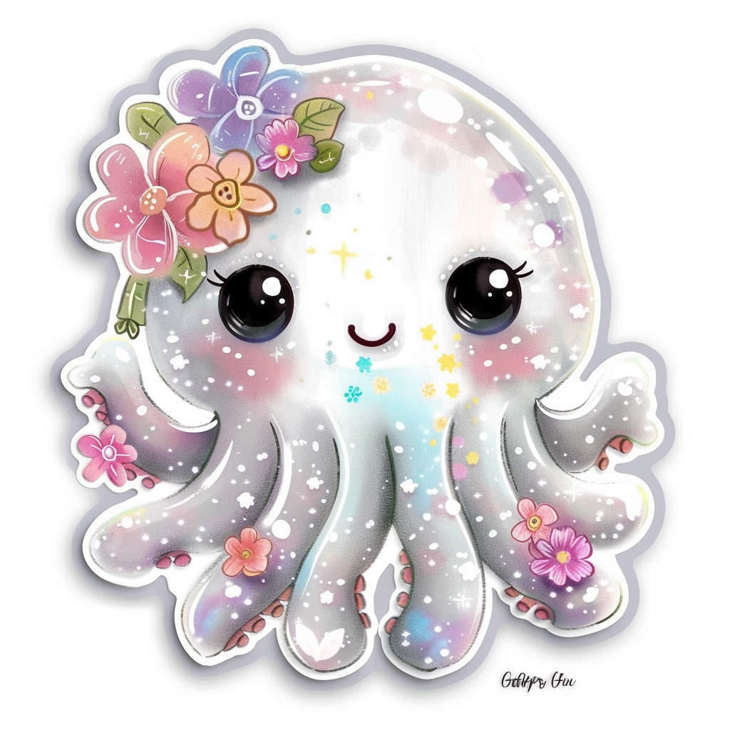 Adorable Octopus with chubby cheeks Expressive surreal Vinyl Decal Sticker for Car, Laptop, Tumbler and more # F015942