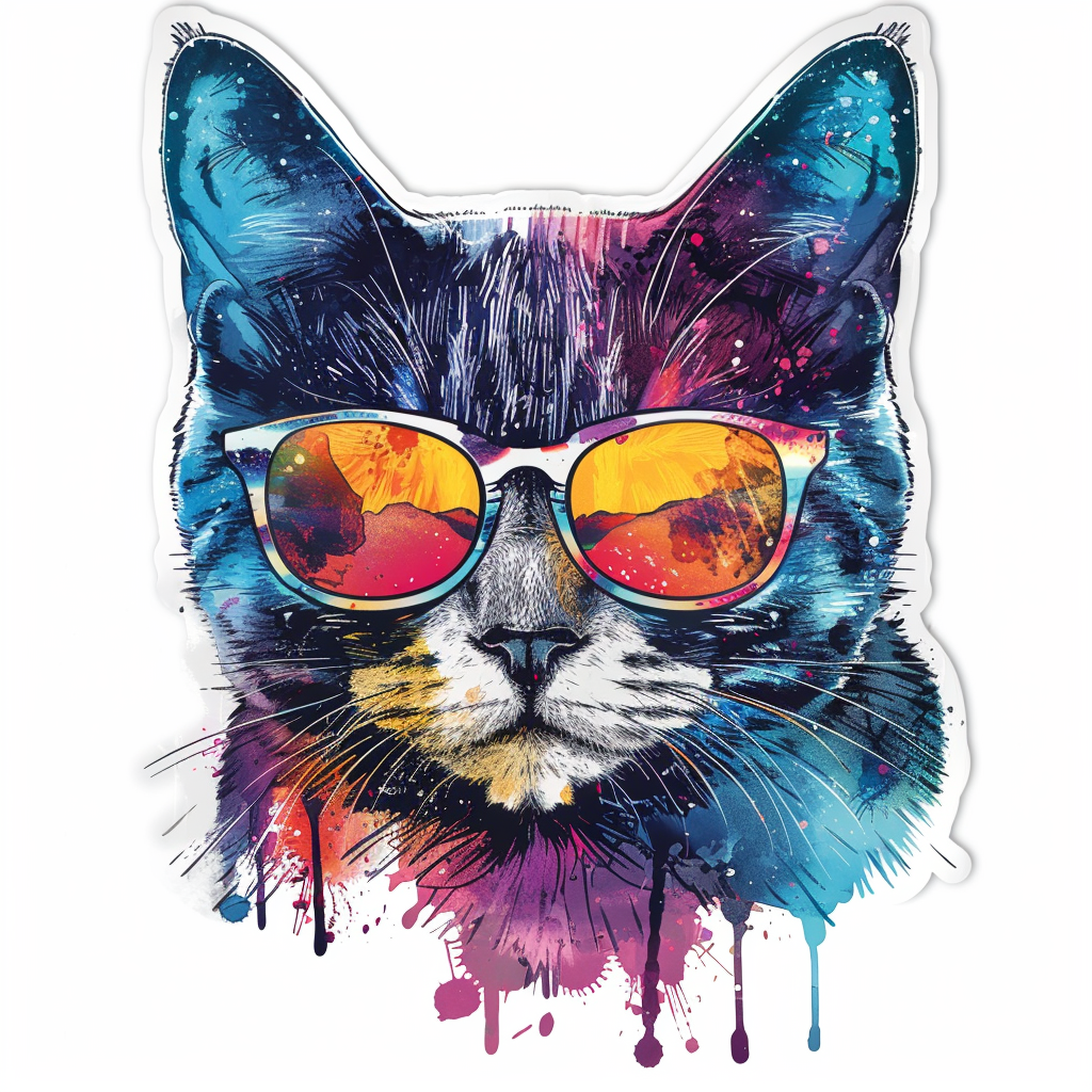 American Shorthair Cat wearing sunglasses Expressive surreal Vinyl Decal Sticker for Car, Laptop, Tumbler and more # F019890-4" x 4"