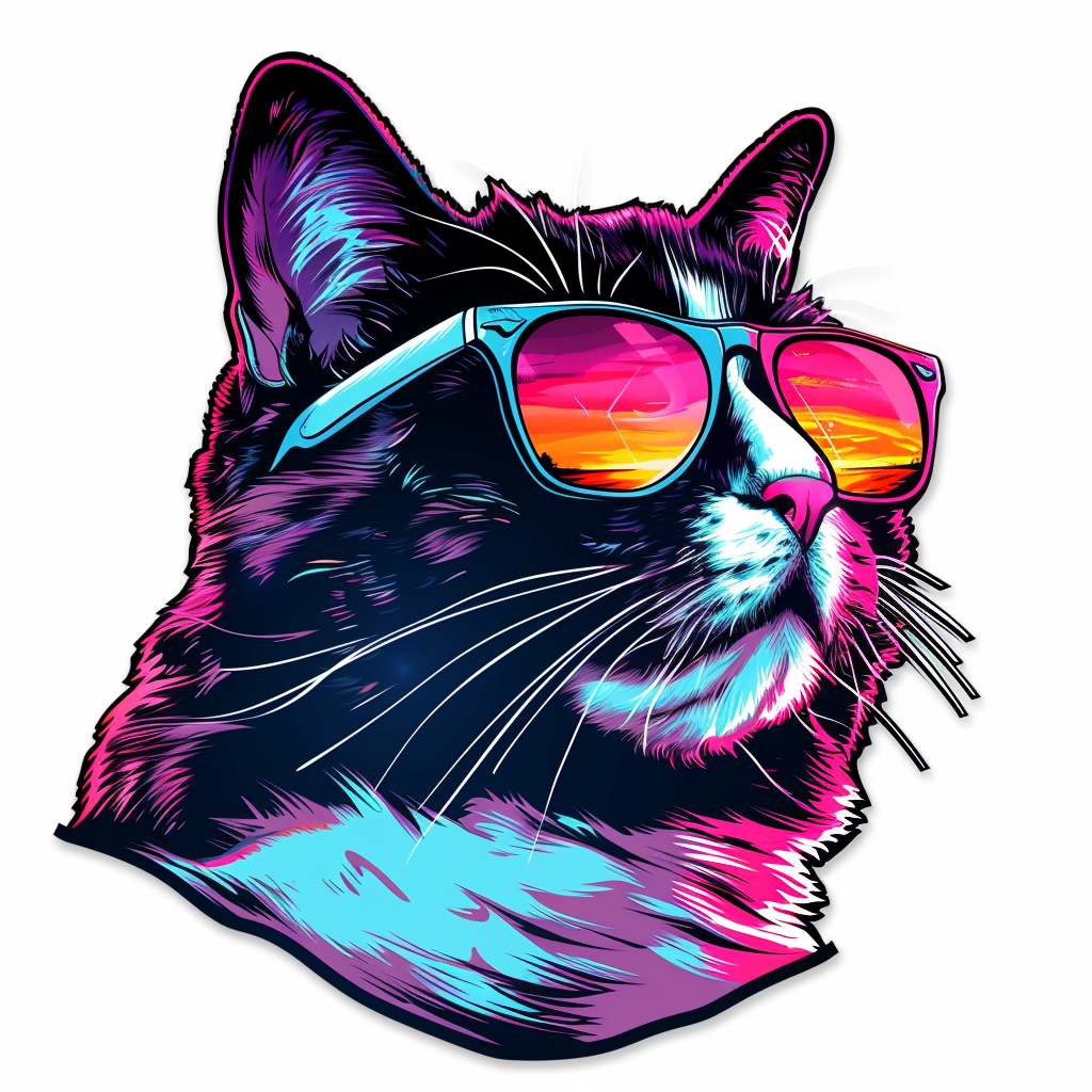 American Shorthair Cat Cool Neon Party Expressive surreal Vinyl Decal Sticker for Car, Laptop, Tumbler and more # F018067