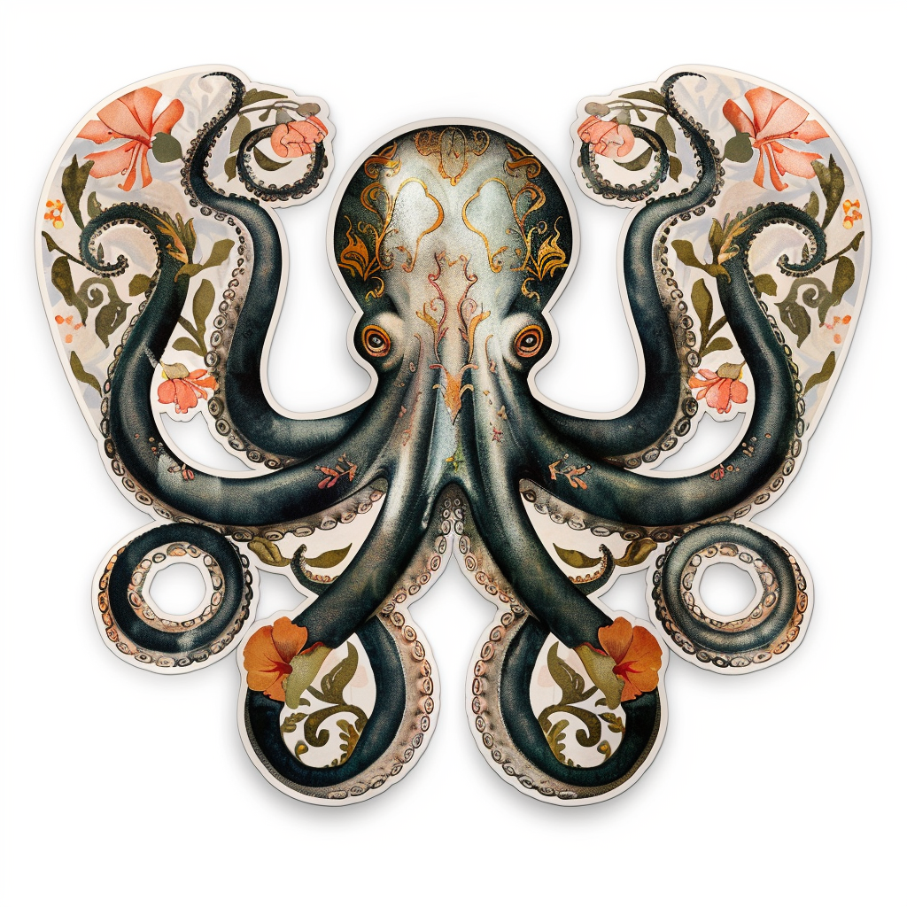 Sticker of a Octopus heartcore majestic Expressive surreal Vinyl Decal Sticker for Car, Laptop, Tumbler and more # F015755