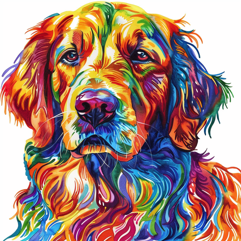 Golden Retriever Expressive surreal Vinyl Decal Sticker for Car, Laptop, Tumbler and more # F020375-4" x 4"