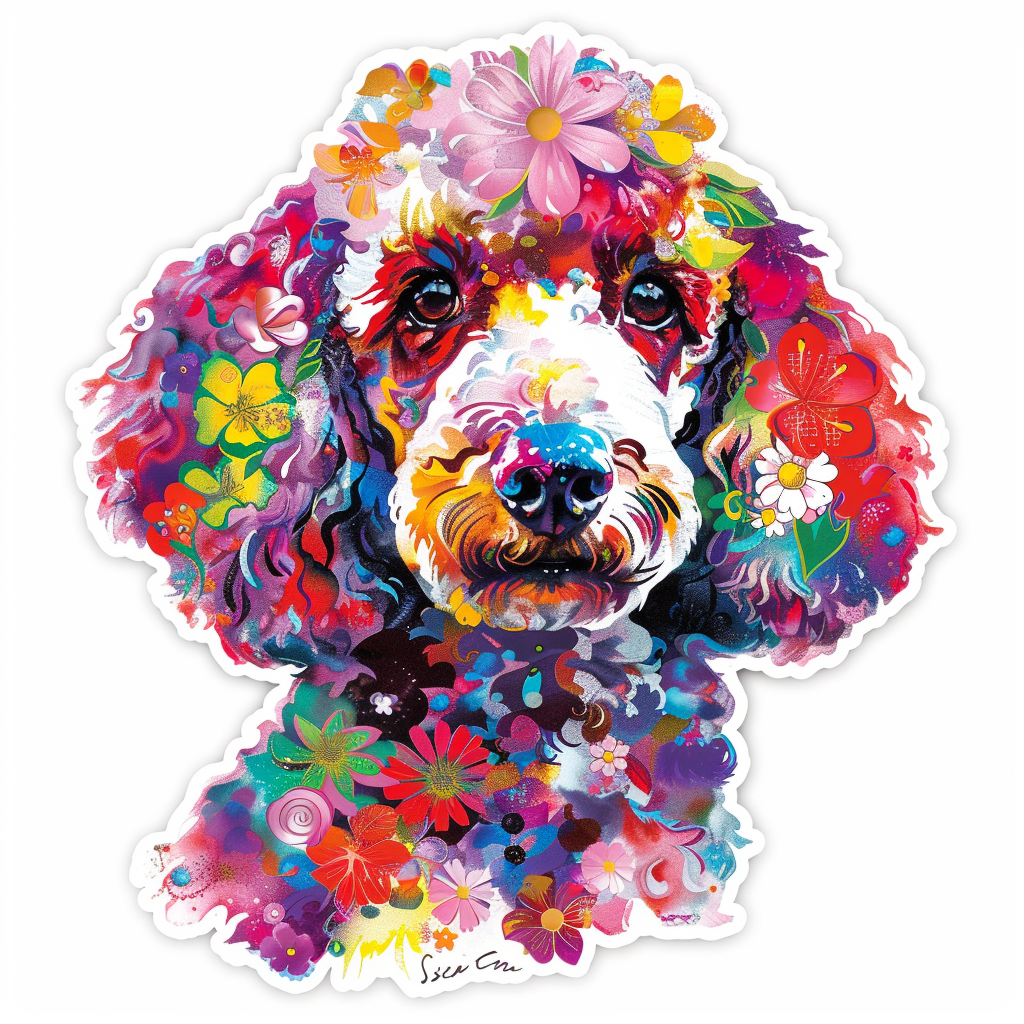 Poodle Dog floral Vinyl Decal Sticker for Car, Laptop, Tumbler and more # F012544