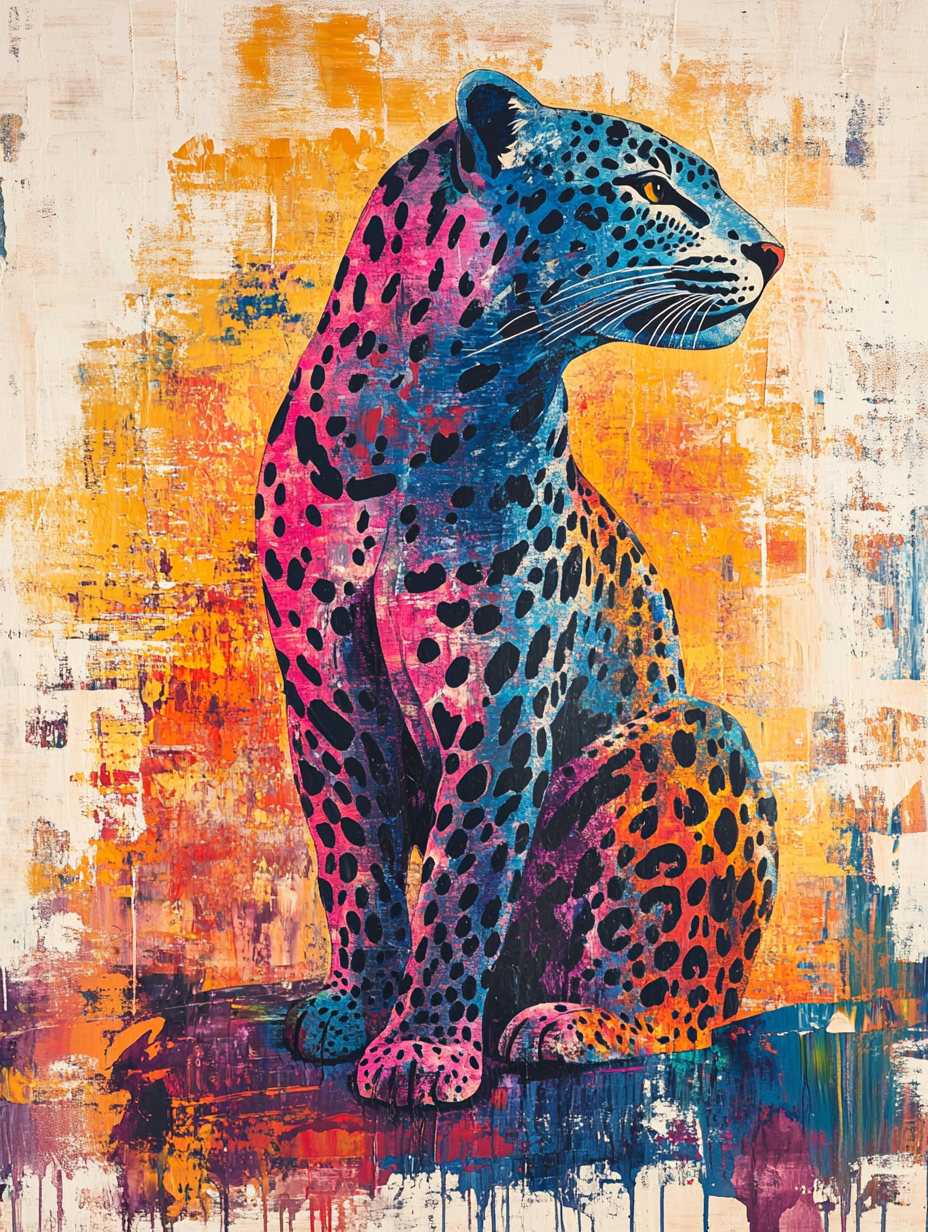 The silhouette of a leopard with an abstract color Expressive surreal Poster # F024848