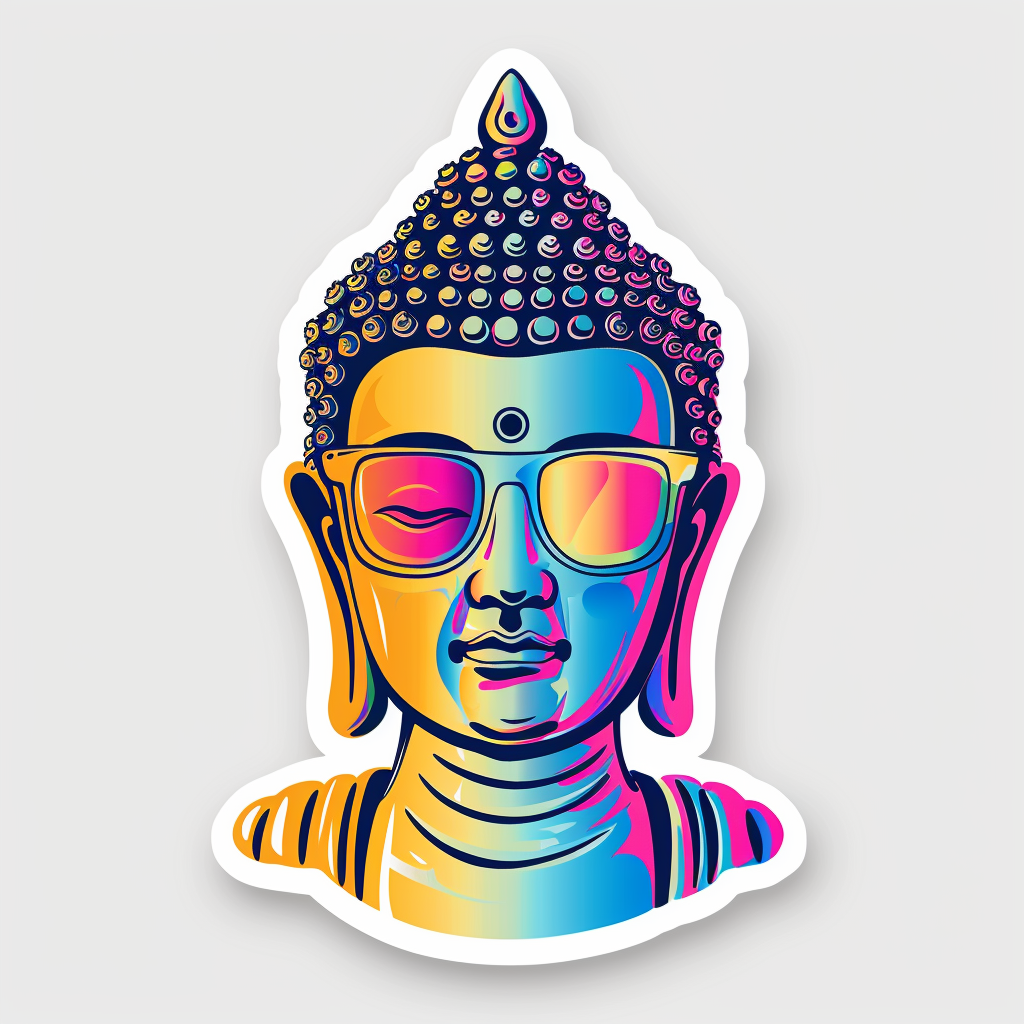 Sticker of a Buddha wearing sunglasses majestic Expressive surreal Vinyl Decal Sticker for Car, Laptop, Tumbler and more # F016854