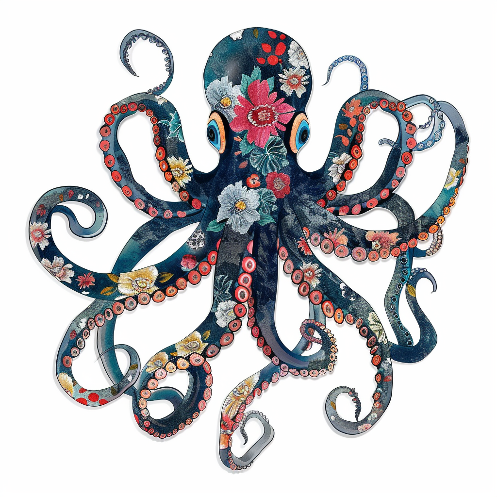 Octopus floral majestic Expressive surreal Vinyl Decal Sticker for Car, Laptop, Tumbler and more # F015564