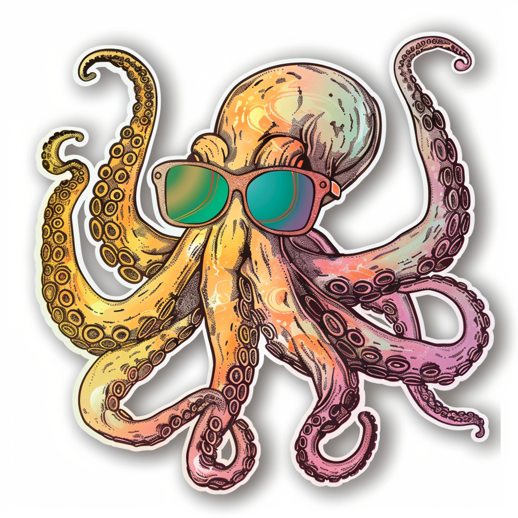 Sticker of a Octopus wearing sunglasses majestic Expressive surreal Vinyl Decal Sticker for Car, Laptop, Tumbler and more # F015388