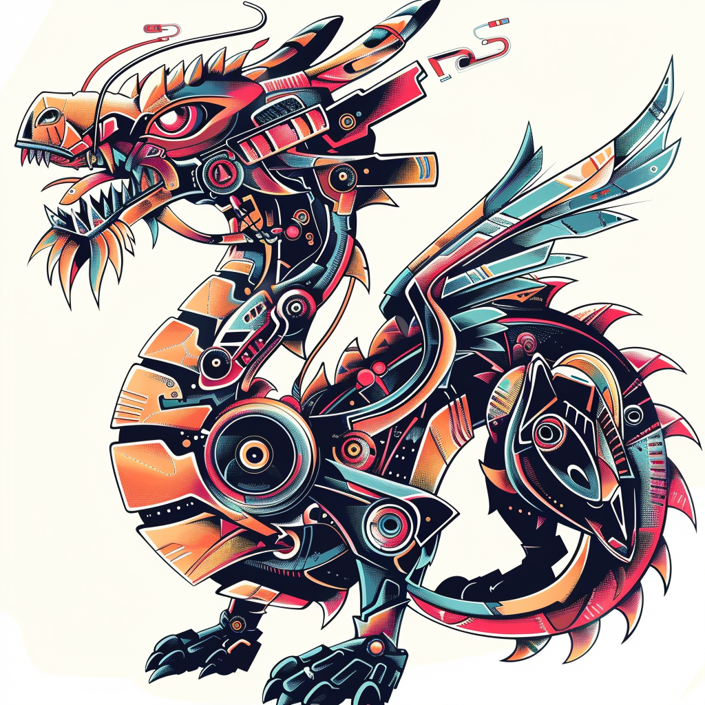 Dragon cyber punk majestic Expressive surreal Vinyl Decal Sticker for Car, Laptop, Tumbler and more # F019060-4" x 4"