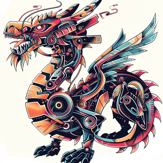 Dragon cyber punk majestic Expressive surreal Vinyl Decal Sticker for Car, Laptop, Tumbler and more # F019060-4" x 4"