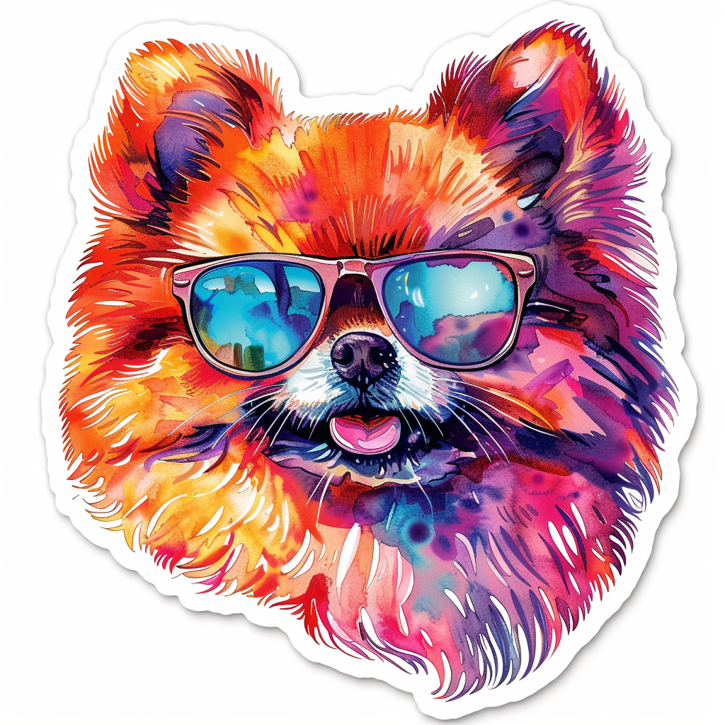 Sticker of a Pomeranian Dog wearing sunglasses majestic Expressive surreal Vinyl Decal Sticker for Car, Laptop, Tumbler and more # F013739