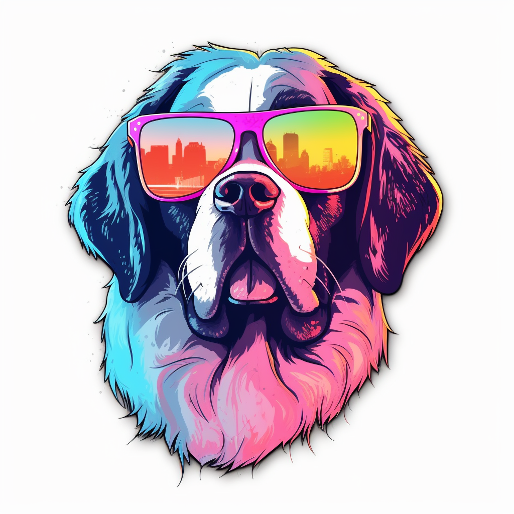 Saint Bernard Cool Neon Party in sunglasses Expressive surreal Vinyl Decal Sticker for Car, Laptop, Tumbler and more # F018075