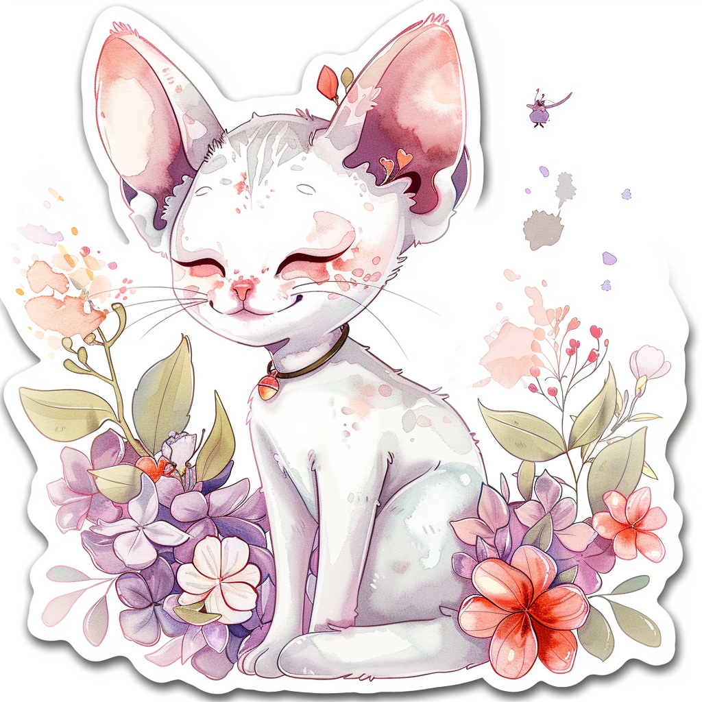 Adorable Cornish Rex Cat Expressive surreal Vinyl Decal Sticker for Car, Laptop, Tumbler and more # F021579-4" x 4"