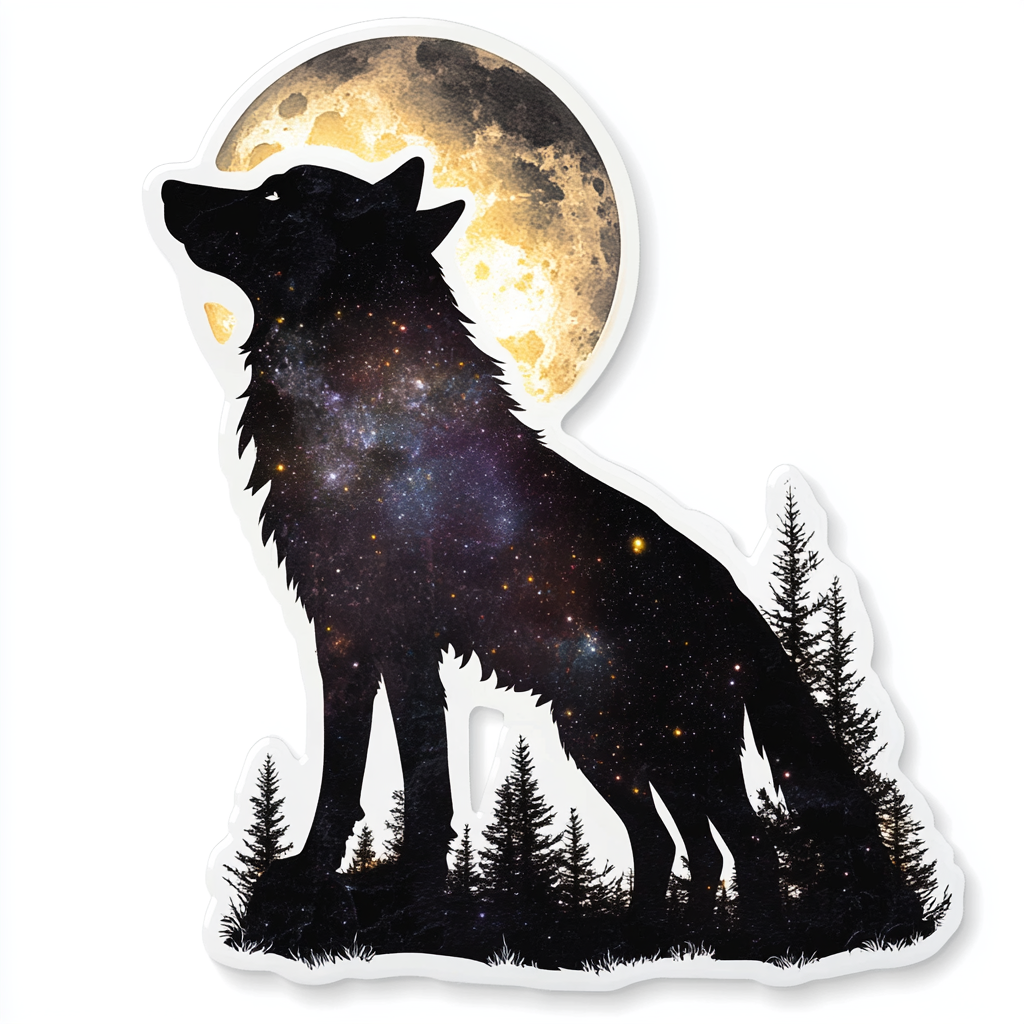 Wolf Moon and Stars Vinyl Decal Sticker for Car, Laptop, Tumbler and more # F025673